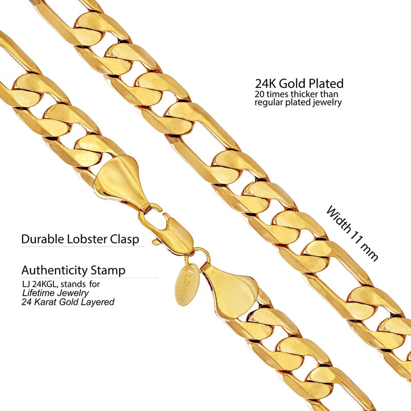 LIFETIME JEWELRY Beveled Figaro Chain Necklaces for Women and Men 24k Real Gold Platedâ€¨ (6.5mm, 8mm, 9.5mm & 11mm) (30 inches, 11mm, Gold) - Image 4
